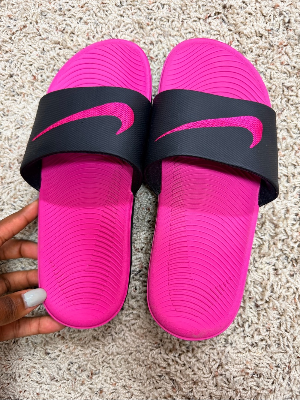 Nike Hot Pink and Black Slide Sandals